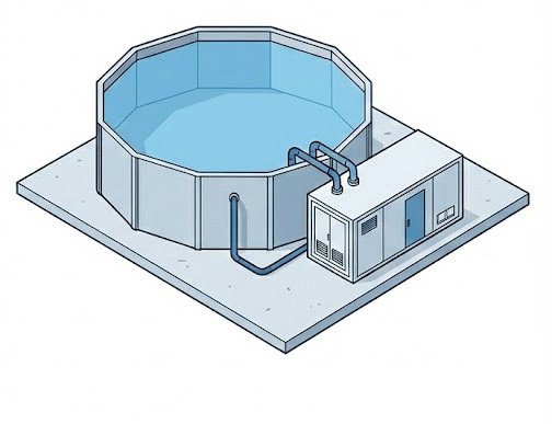 Illustration of an Ontec tank with its own compact treatment unit alongside, on a single slab
